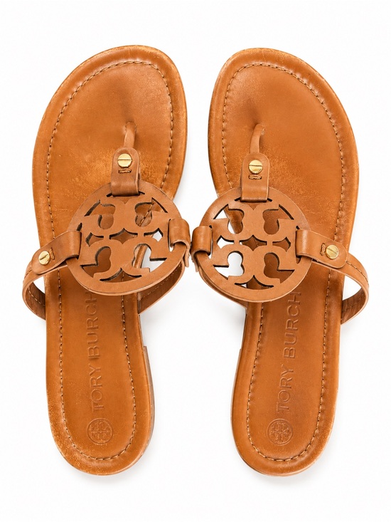 Tory Burch Shoes - Tory Burch Miller Leather Logo Thong Sandals Brown Cognac Size 9M